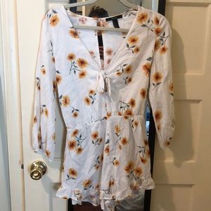 floral tie front romper